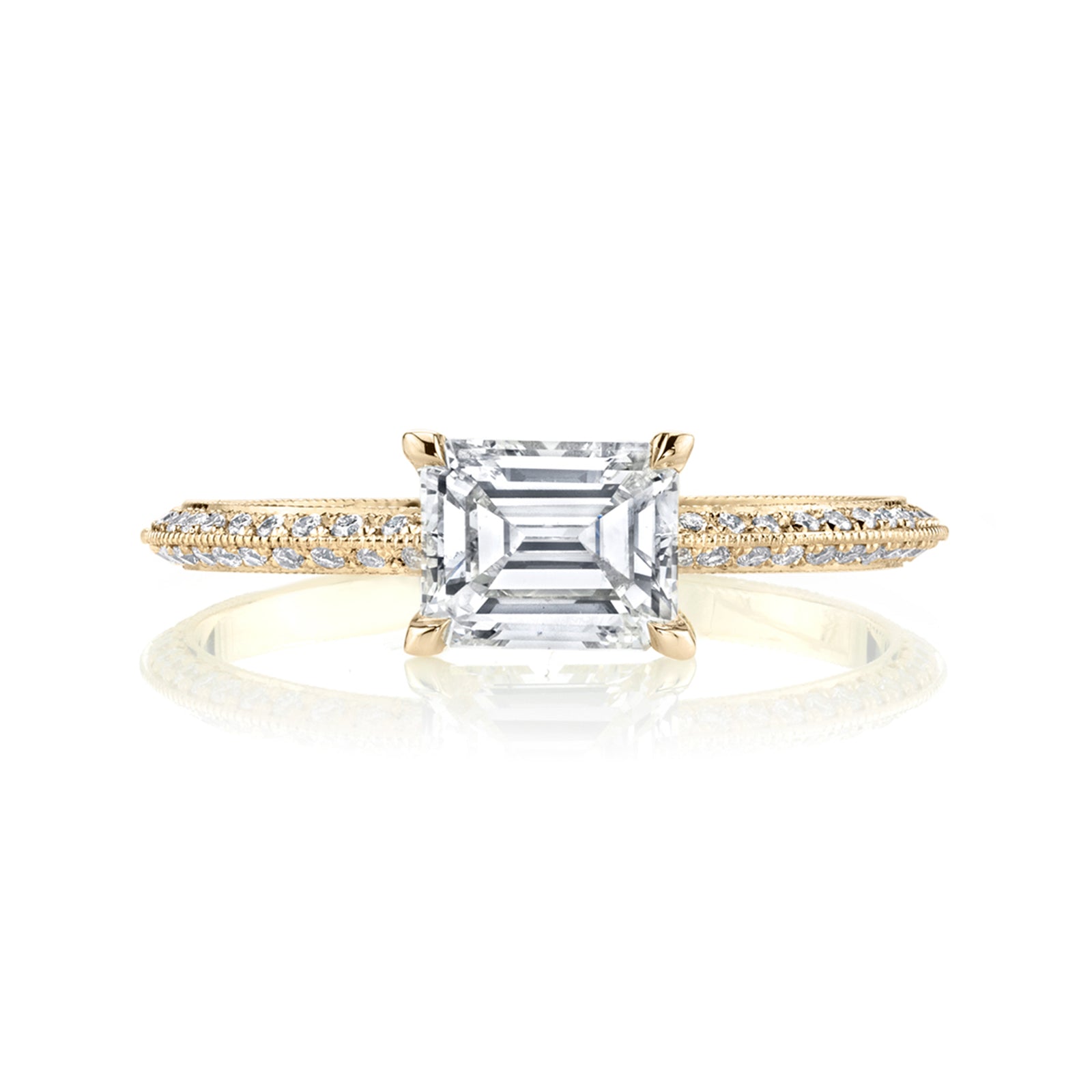 East/West Emerald Cut Diamond with Signature Knife Edge Pave Band