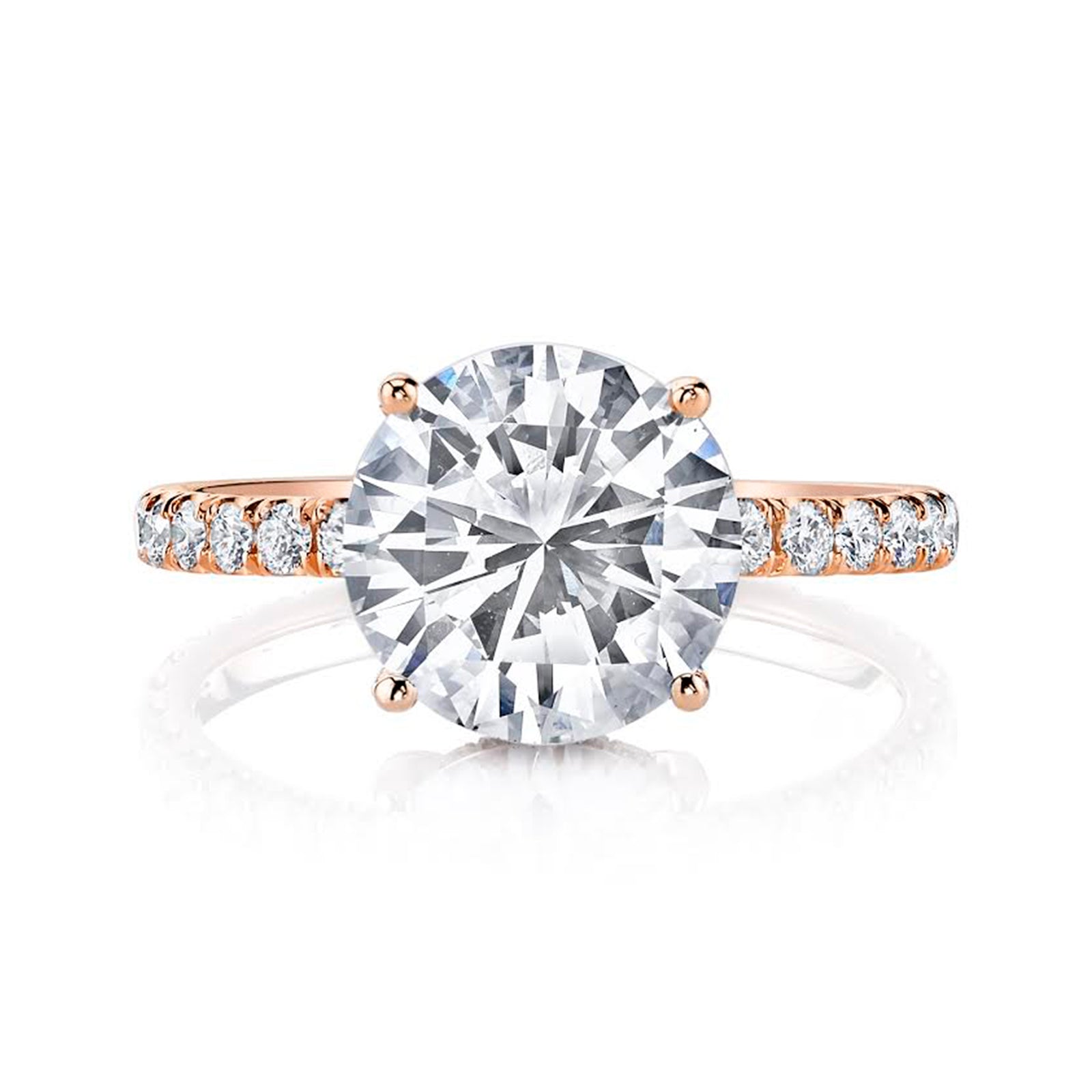 Round Diamond with Rose Gold U Set Pave Band