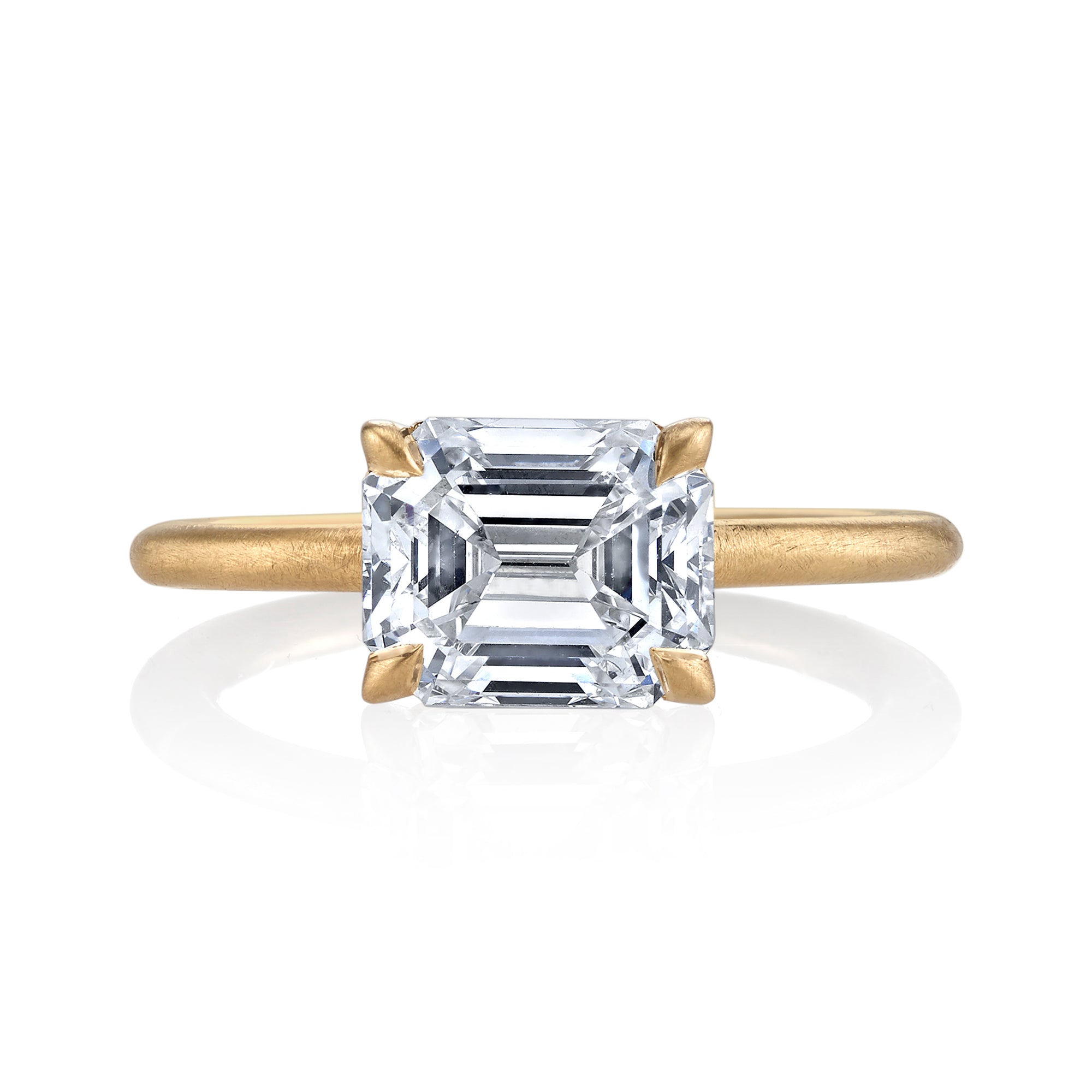 East/West Emerald Cut Diamond with Satin Finish Band