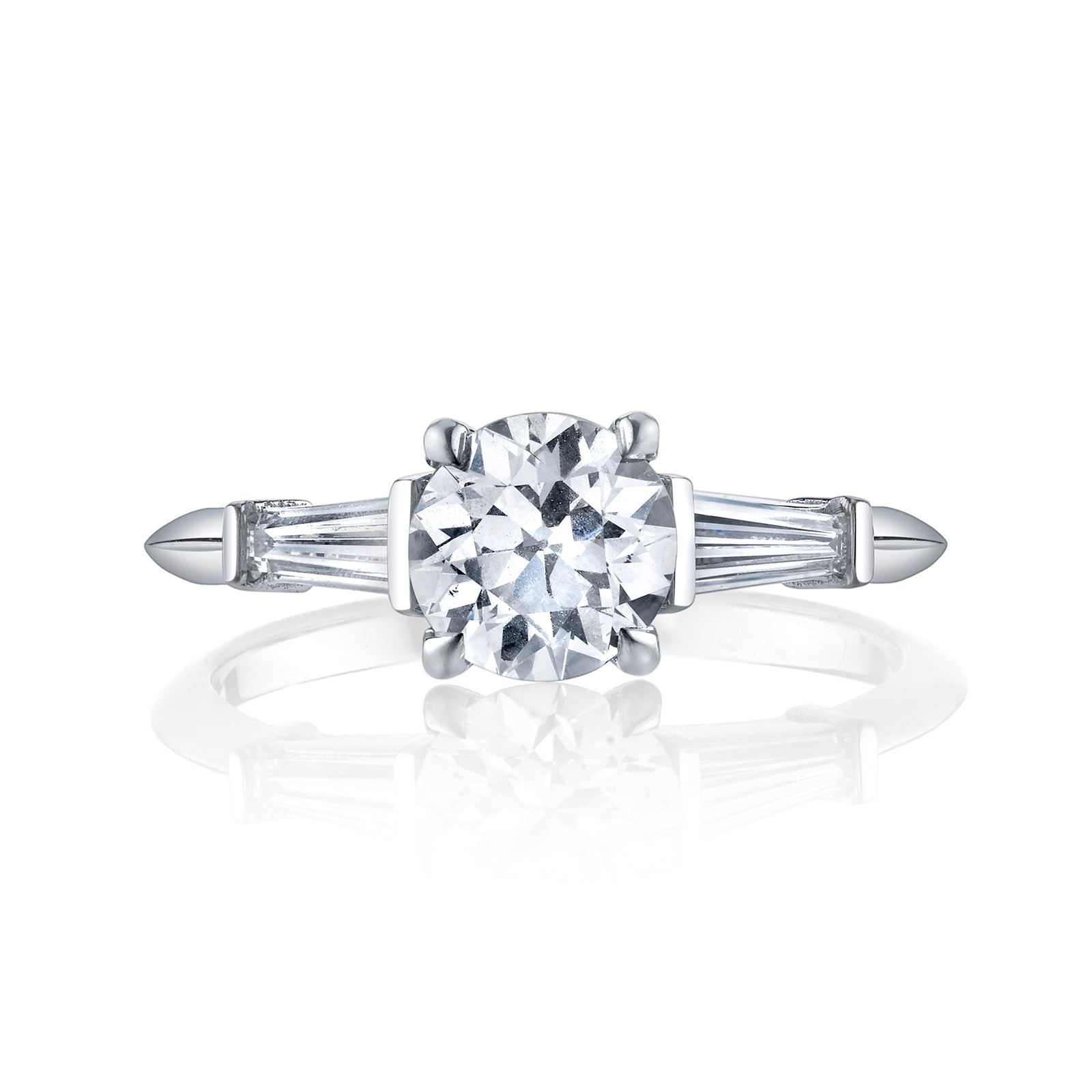 Round Diamond with Tapered Baguette Side Stones