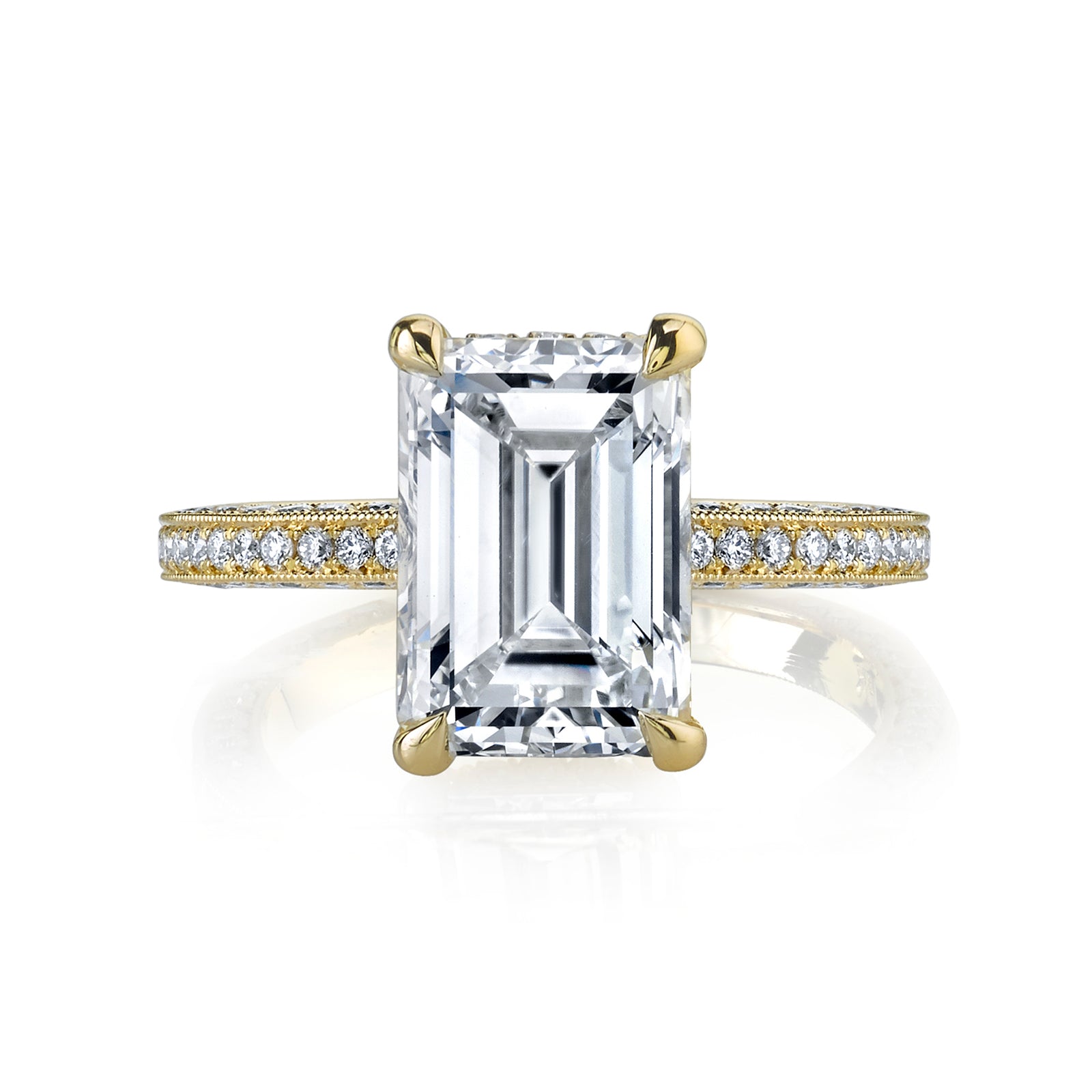 Emerald Cut Diamond on a Three Row Pave Band