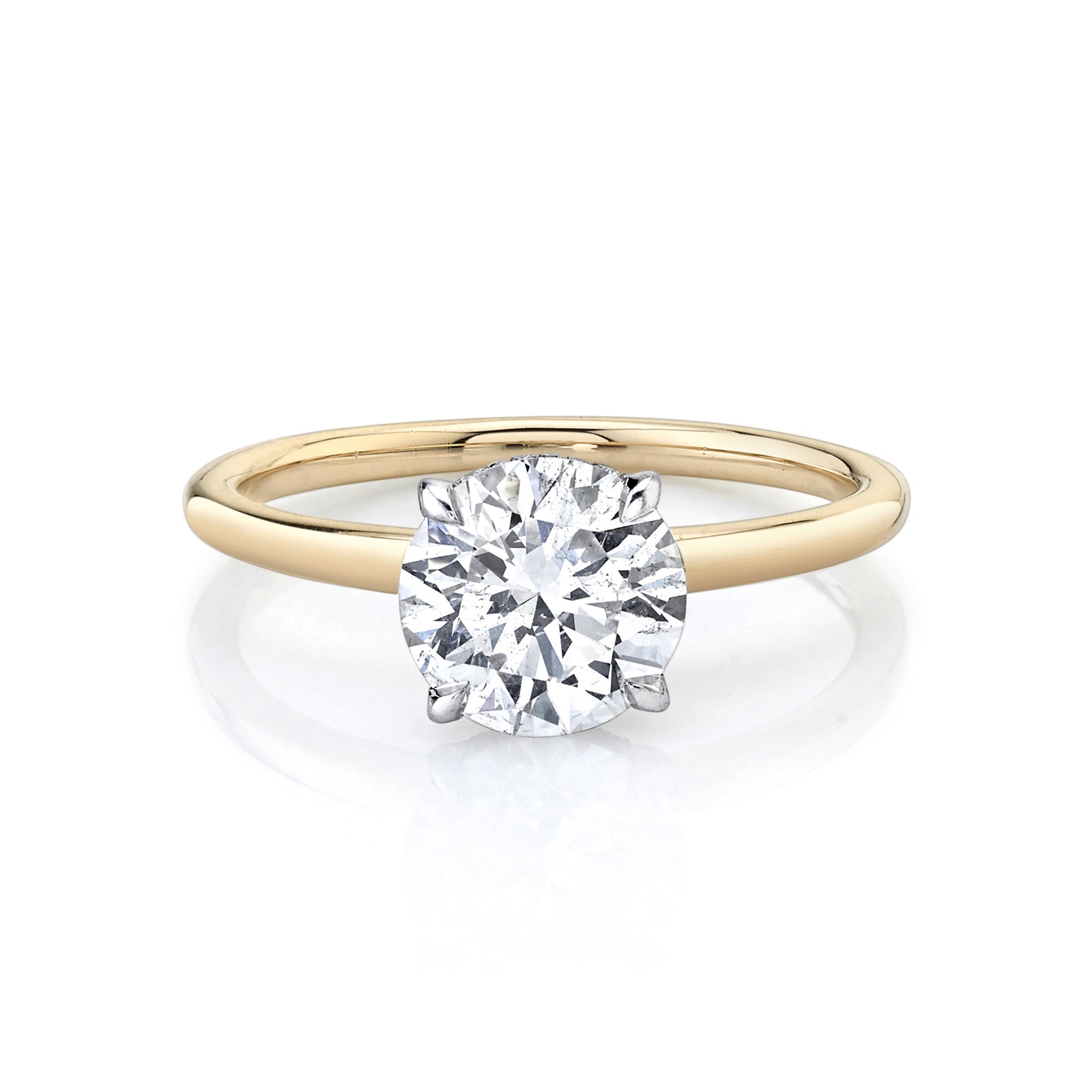 Round Diamond with Two Tone Band with Knife Edge Prongs and Hidden Halo