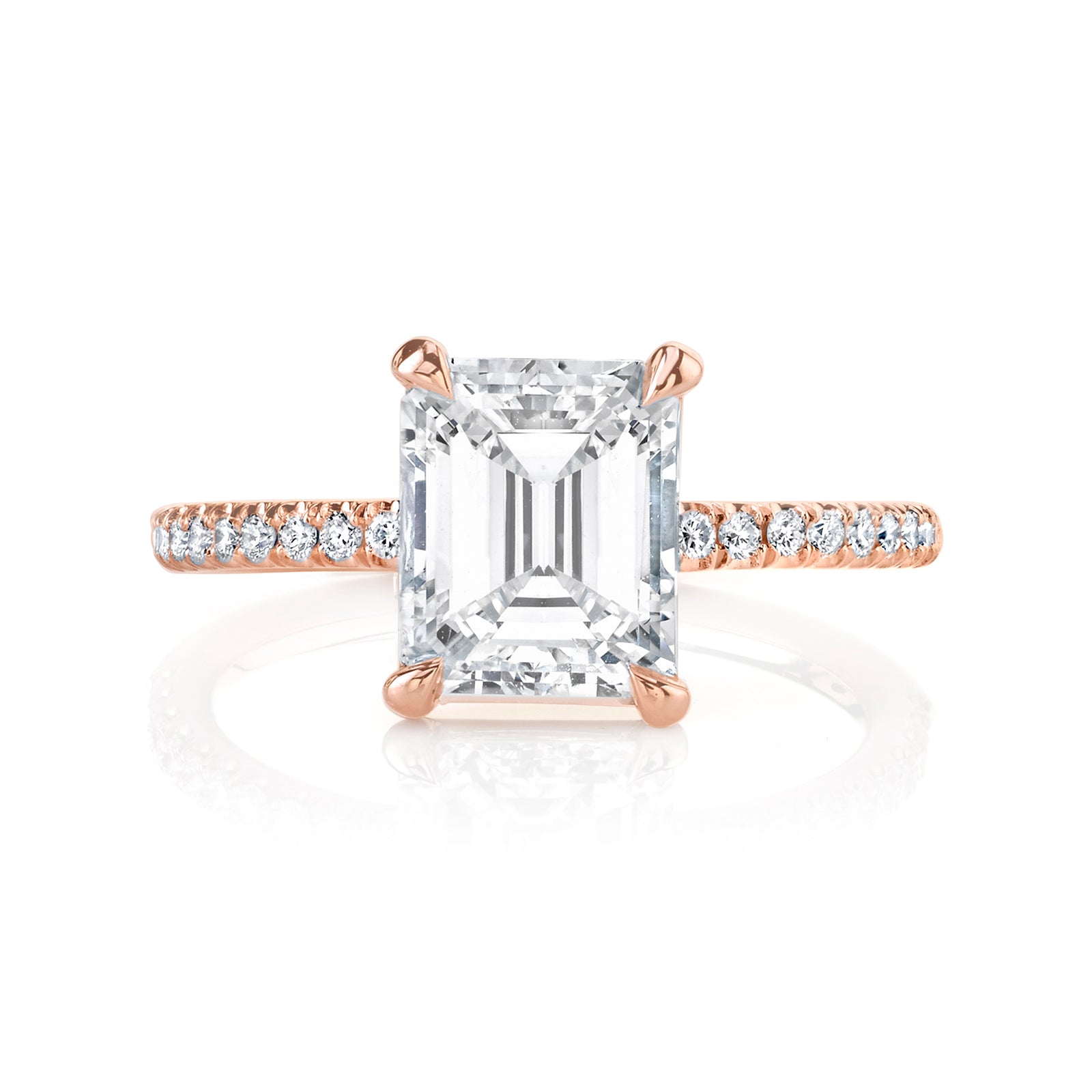 Emerald Cut Diamond with Partial U Set Pave Band