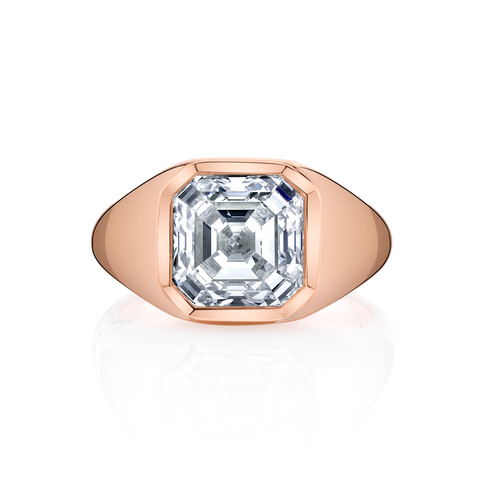 Asscher Cut Diamond Set in Rose Gold Signet Ring