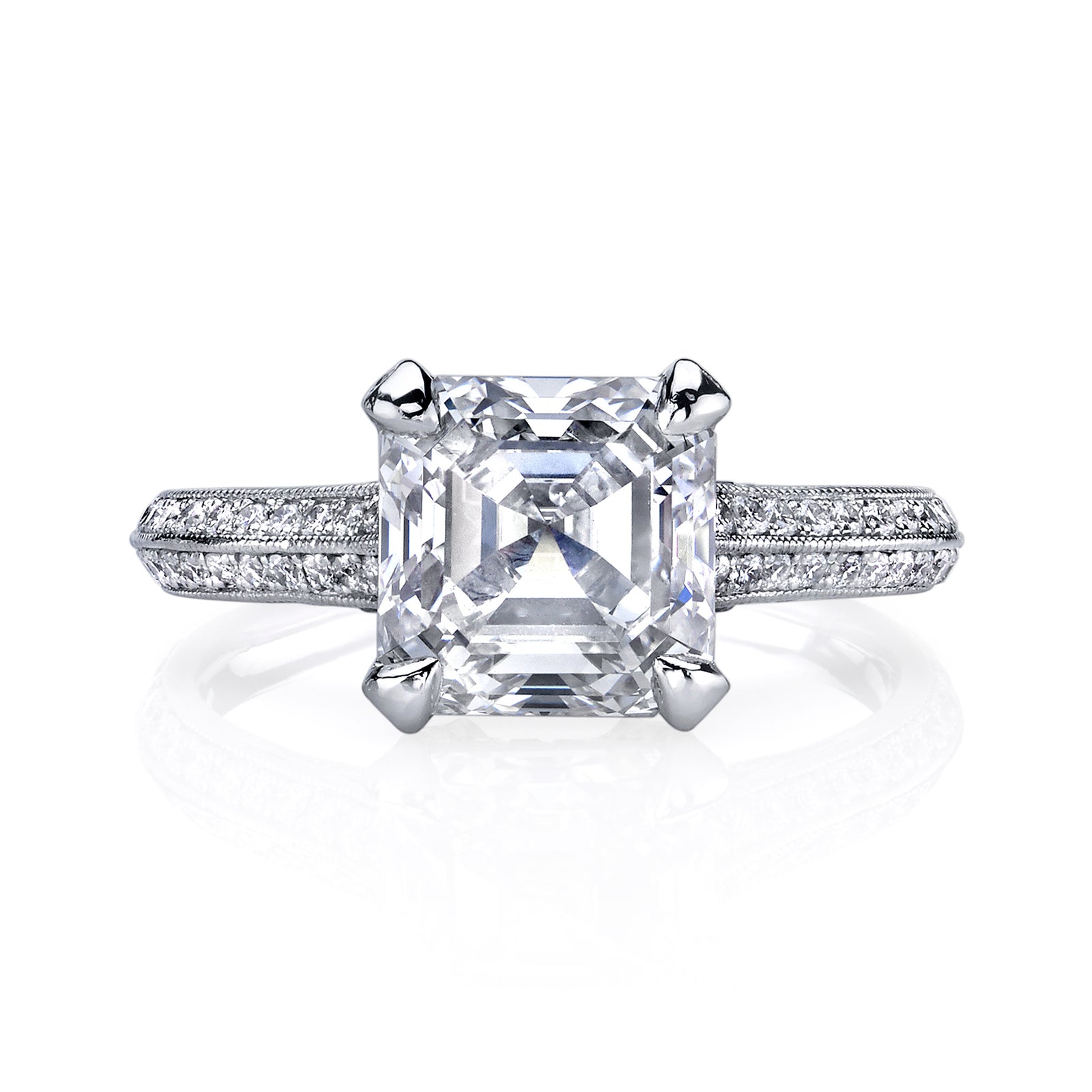 Asscher Diamond with Antique Style Pave Knife Edge Band