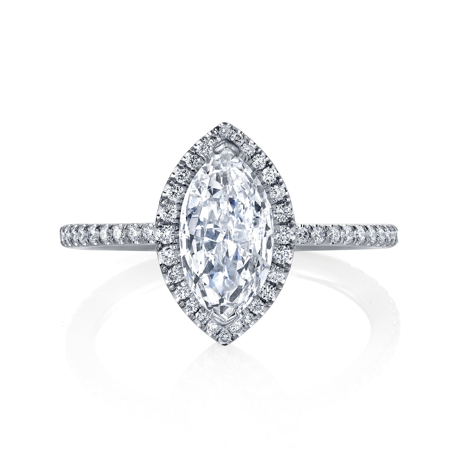 Marquise Diamond with Pave Halo and Tapered Pave Band