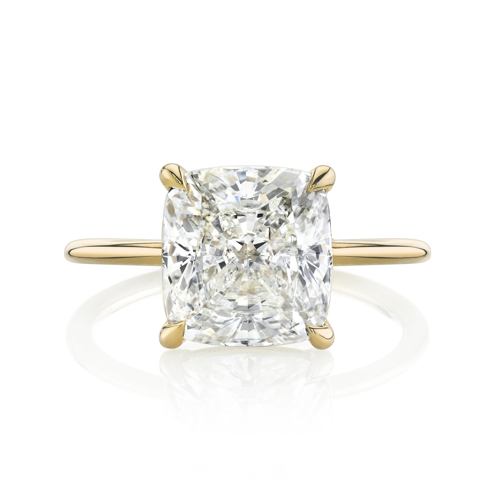 Cushion Cut Diamond Solitaire on Thin Yellow Gold Band