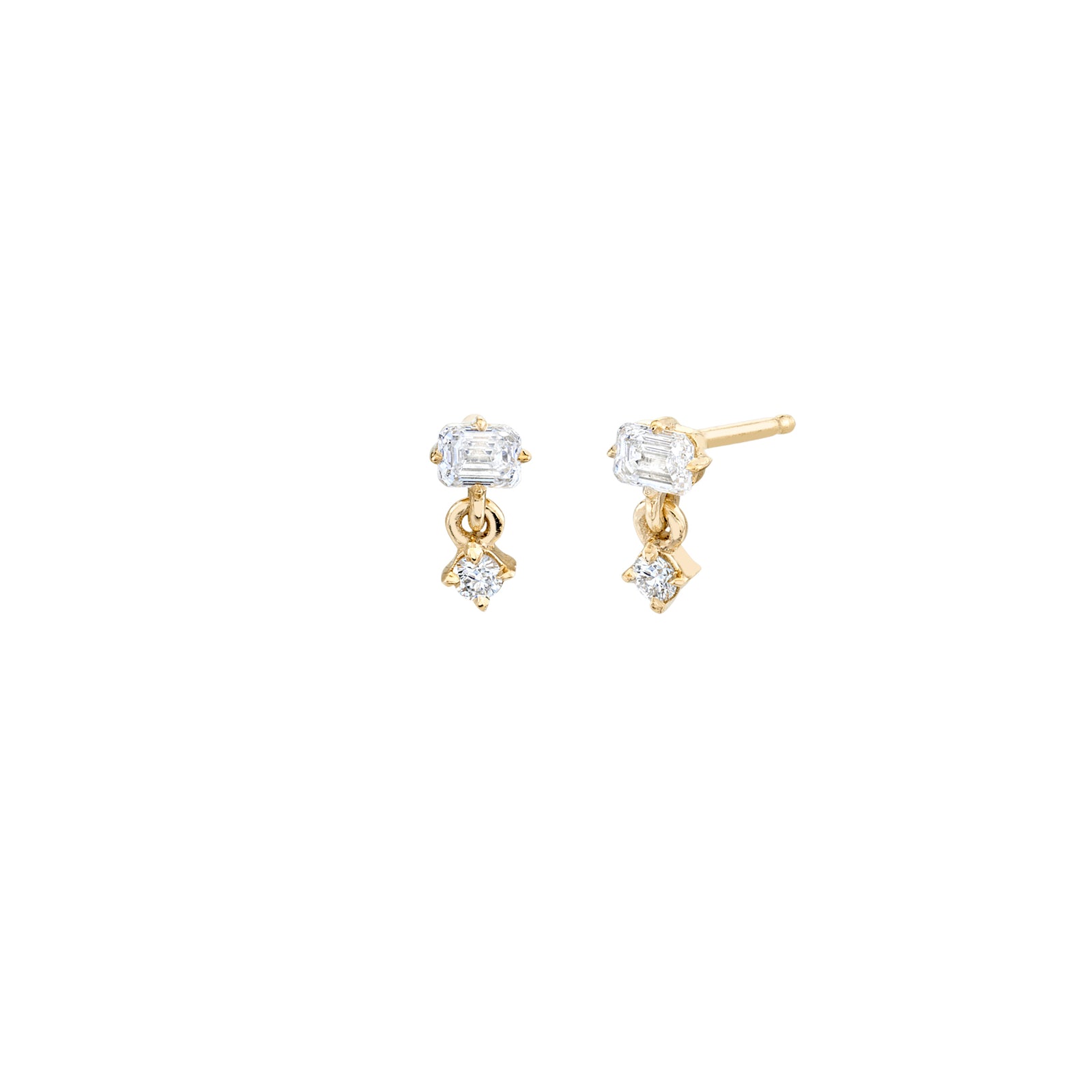 Alternating Pavé Double Knife Edge Yellow Gold Drop Earrings | Lizzie Mandler