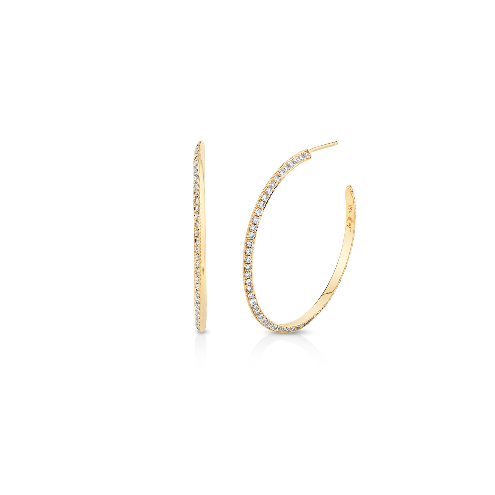 One-Sided Pave Diamond Medium Knife Edge Hoops