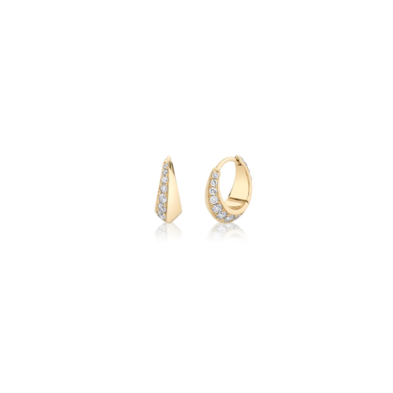 Alternating Pavé Double Knife Edge Yellow Gold Drop Earrings | Lizzie Mandler