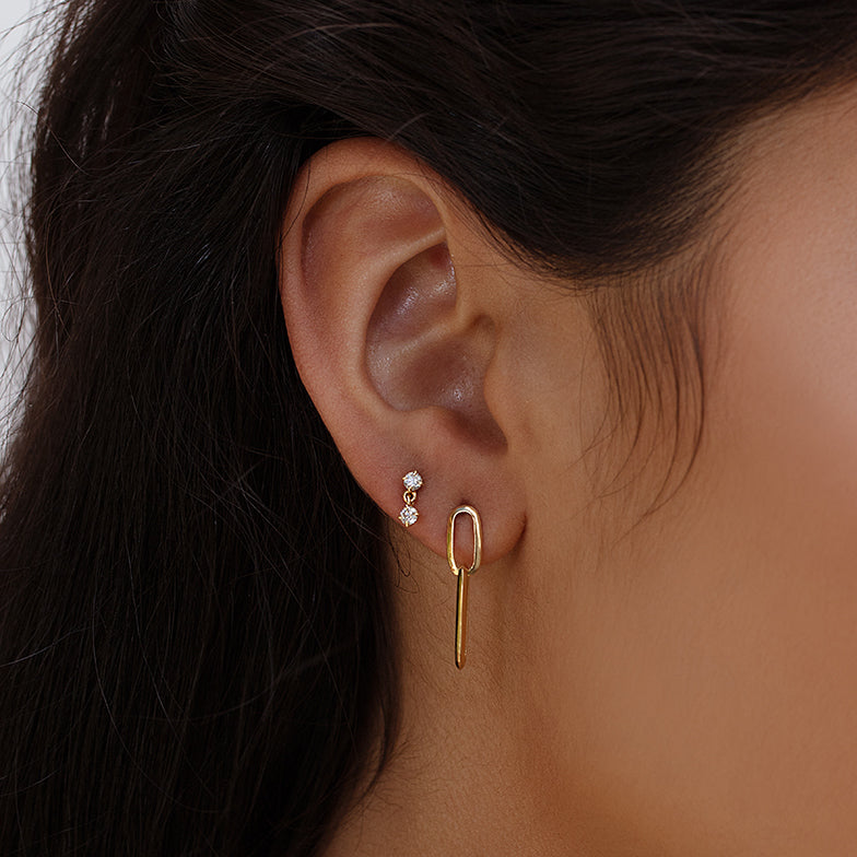 edge double earrings gold