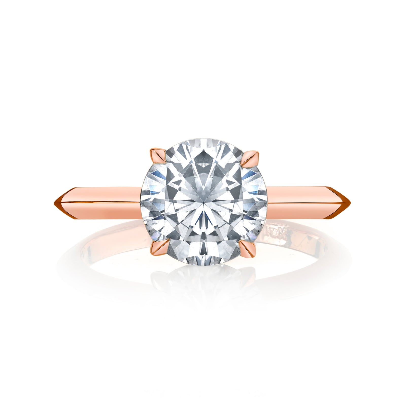 Round Diamond with Rose Gold Signature Knife Edge Solitaire Band