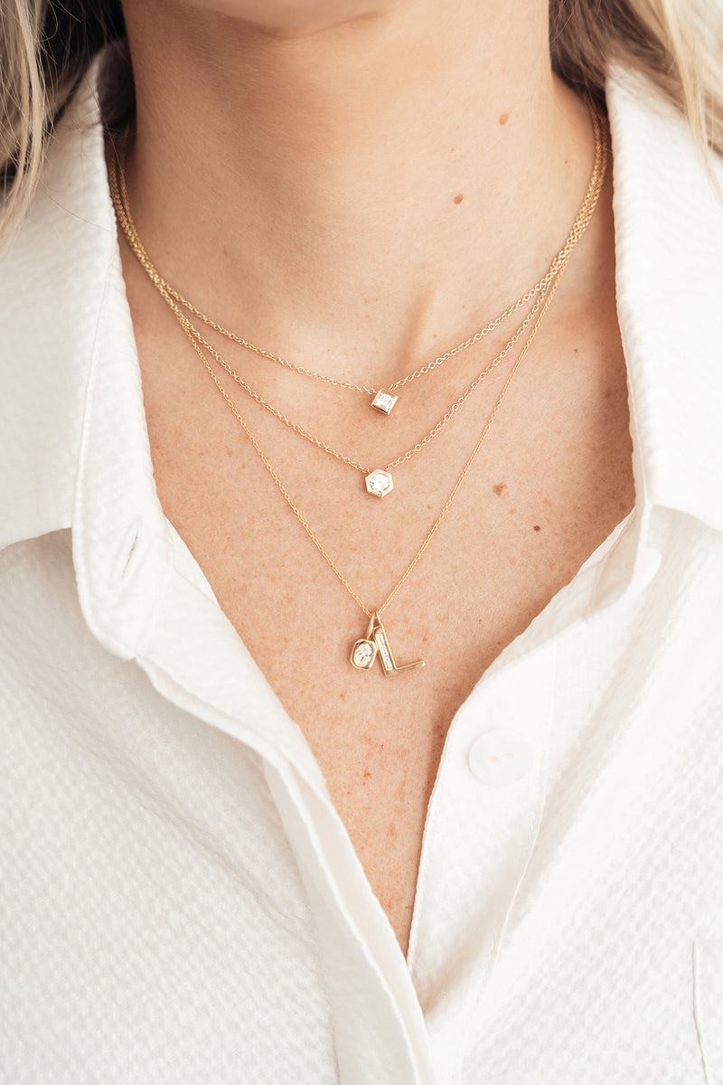 Asscher Diamond Bezel Solitaire Necklace