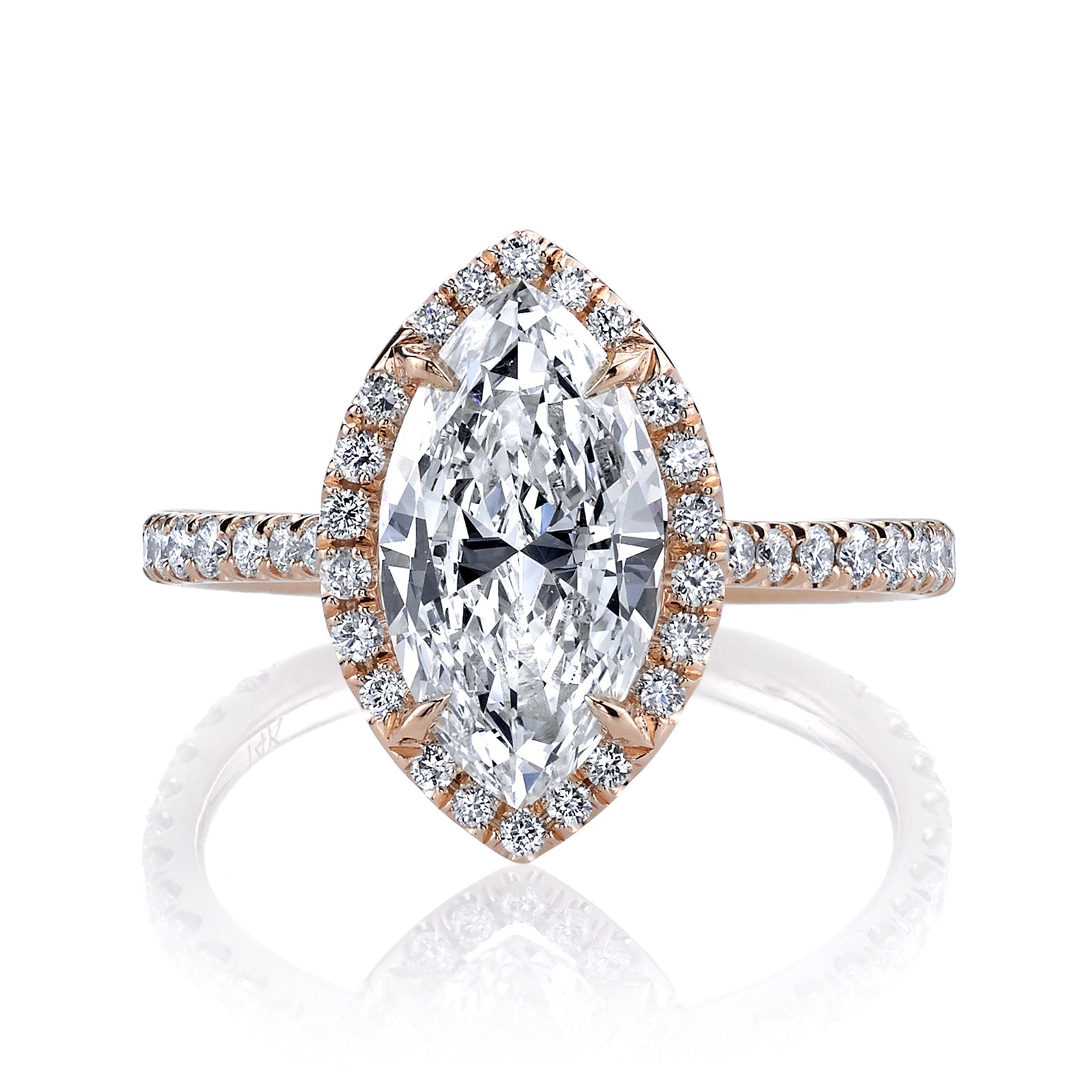 Marquise Diamond with Rose Gold Pave Halo and Band