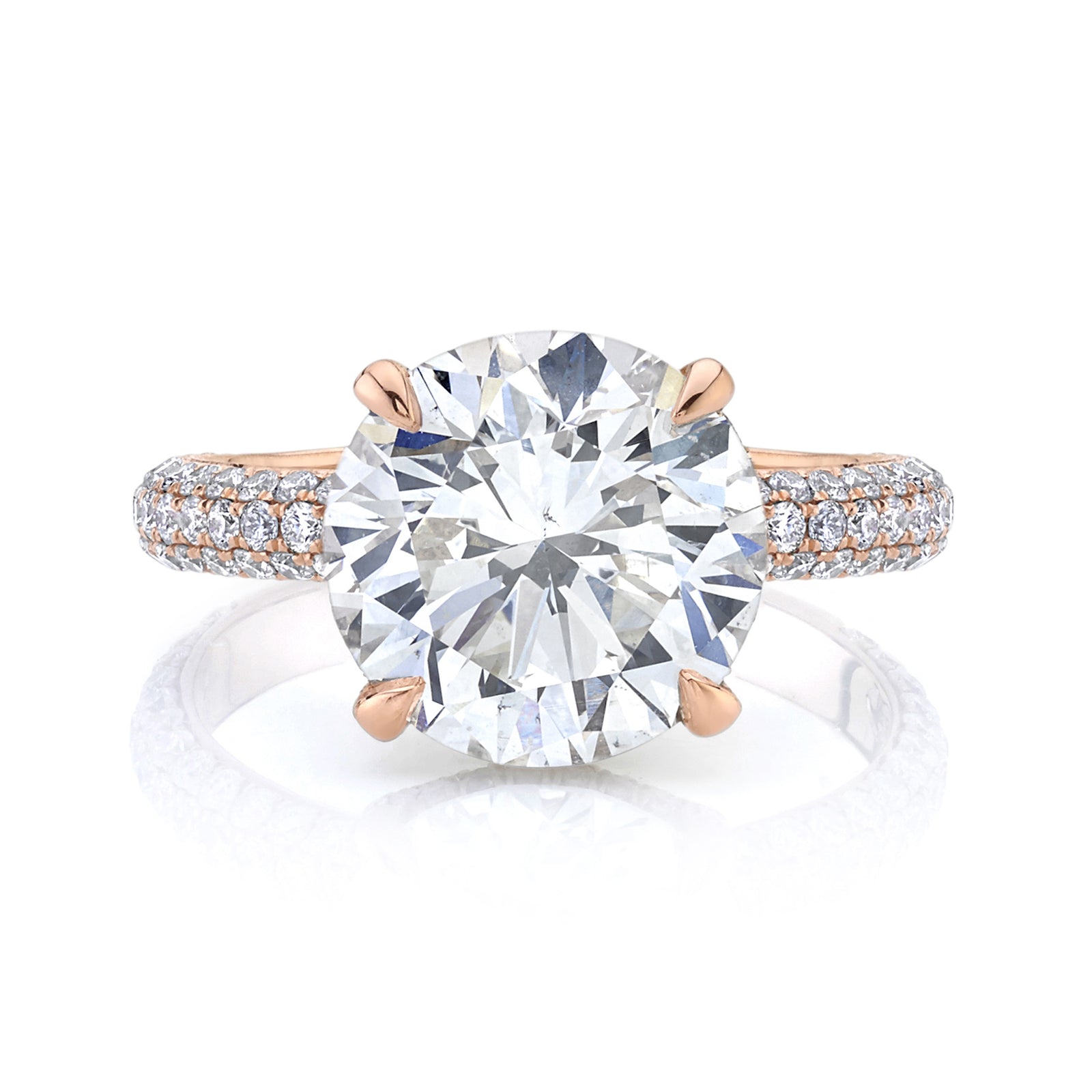 Round Diamond with Three Row Pave Band