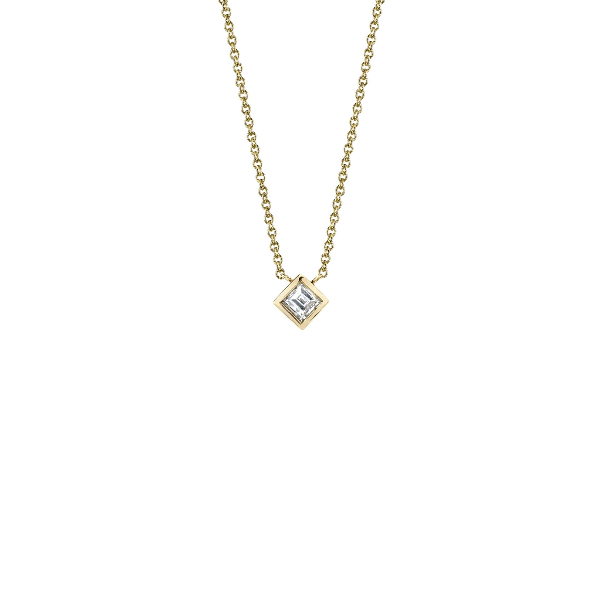Mini Carre Diamond Bezel Solitaire Necklace