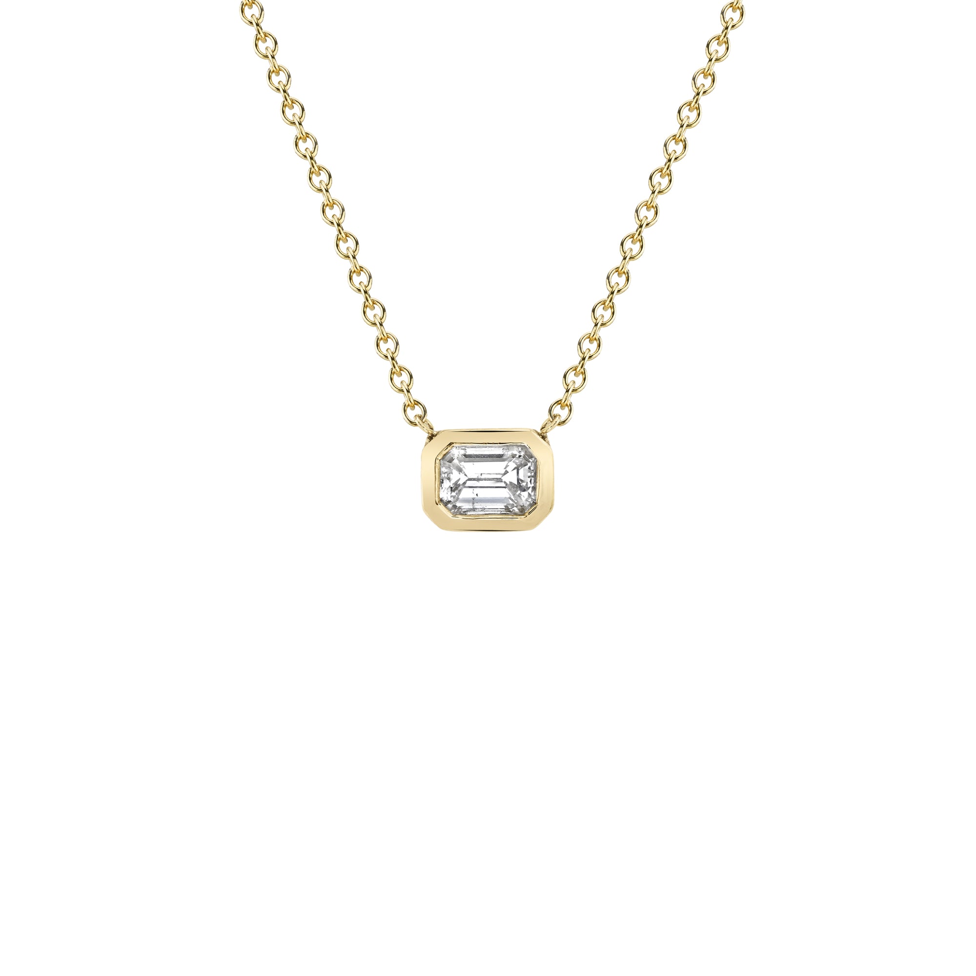 Emerald Cut Diamond Bezel Solitaire Necklace