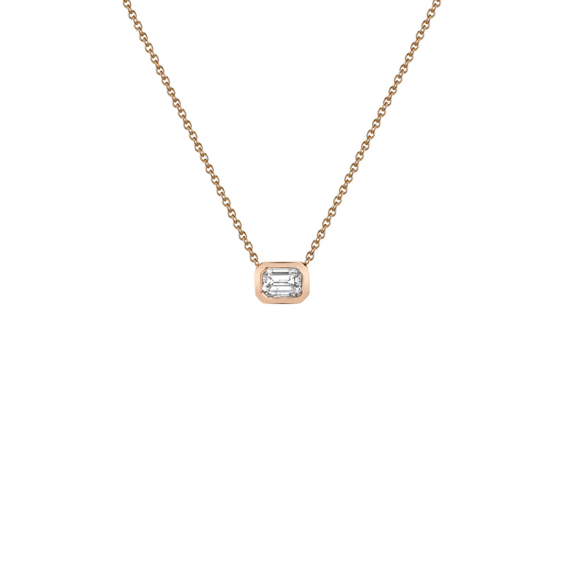 Mini Emerald Cut Diamond Bezel Solitaire Necklace