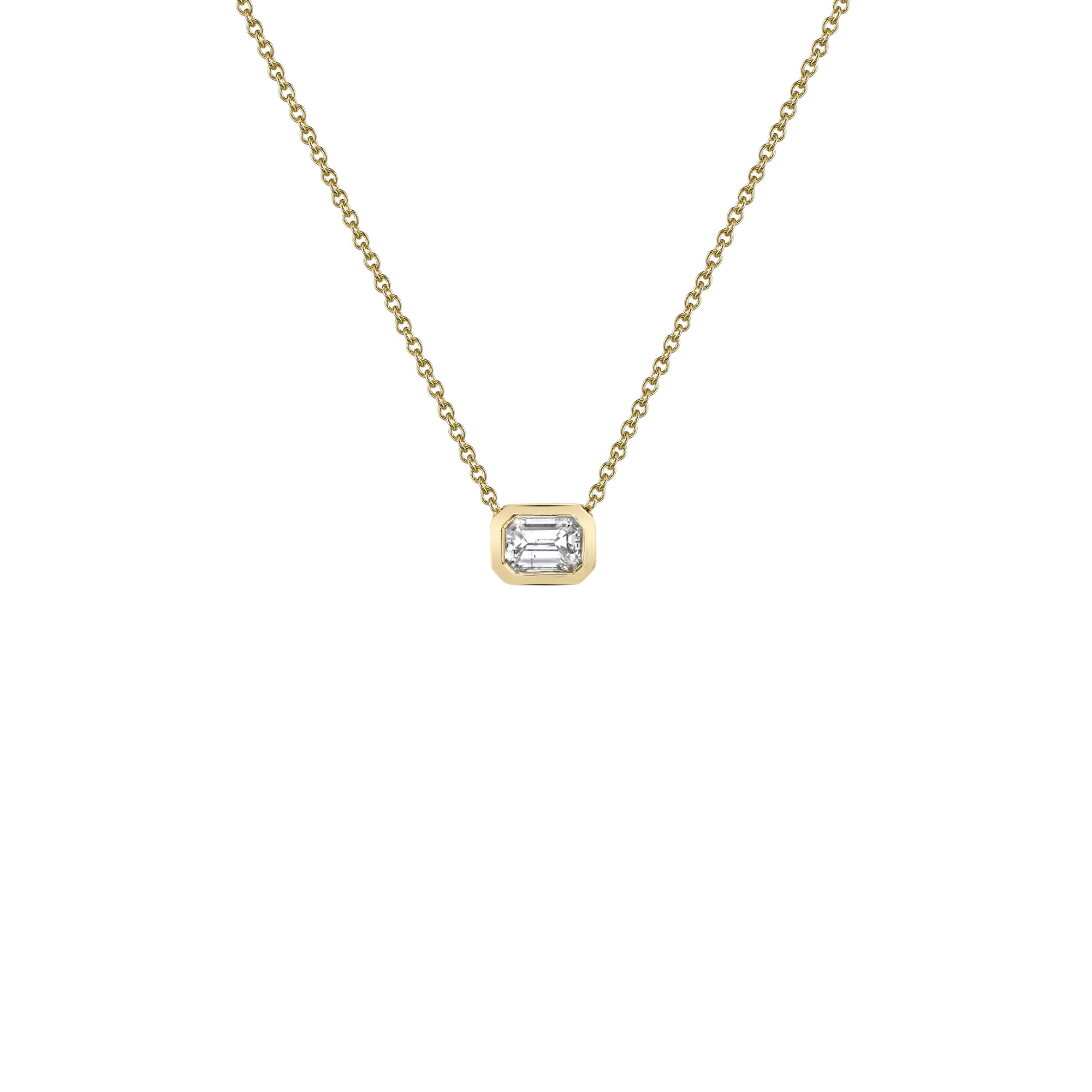 Mini Emerald Cut Diamond Bezel Solitaire Necklace