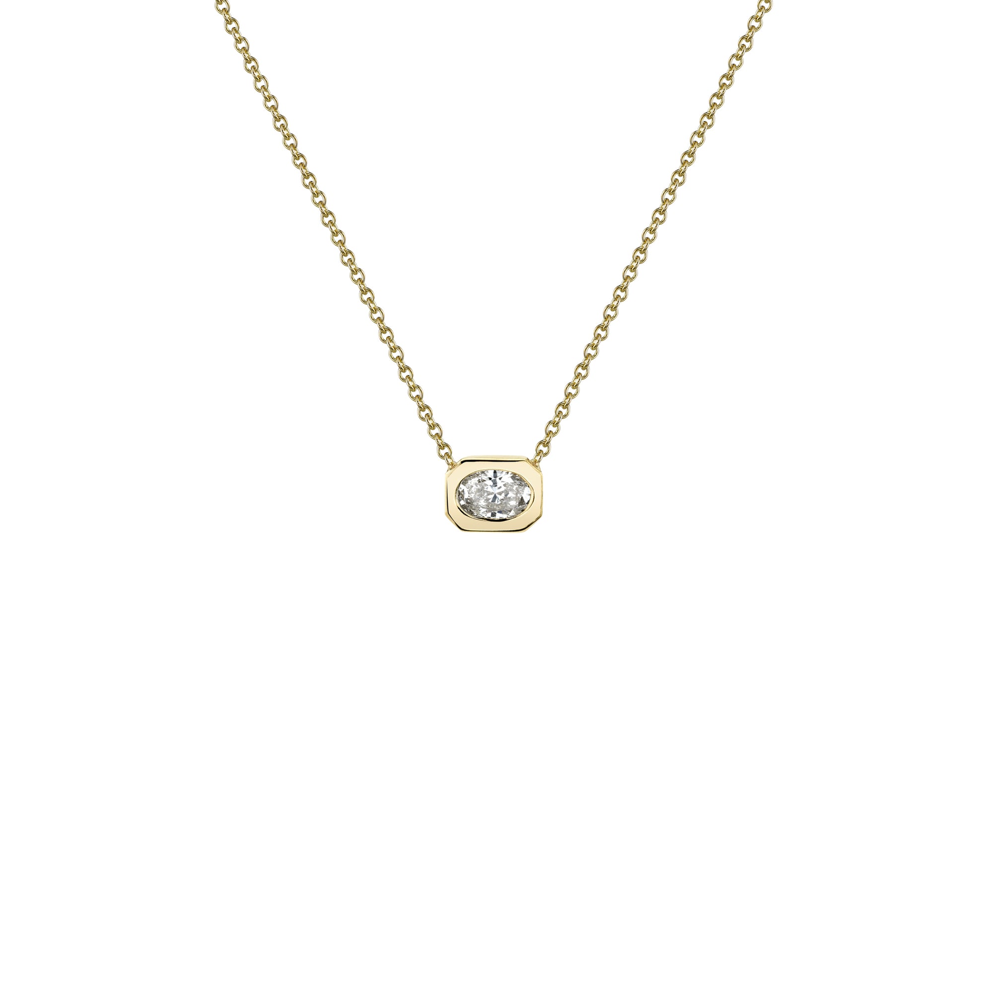 Mini Oval Diamond Bezel Solitaire Necklace