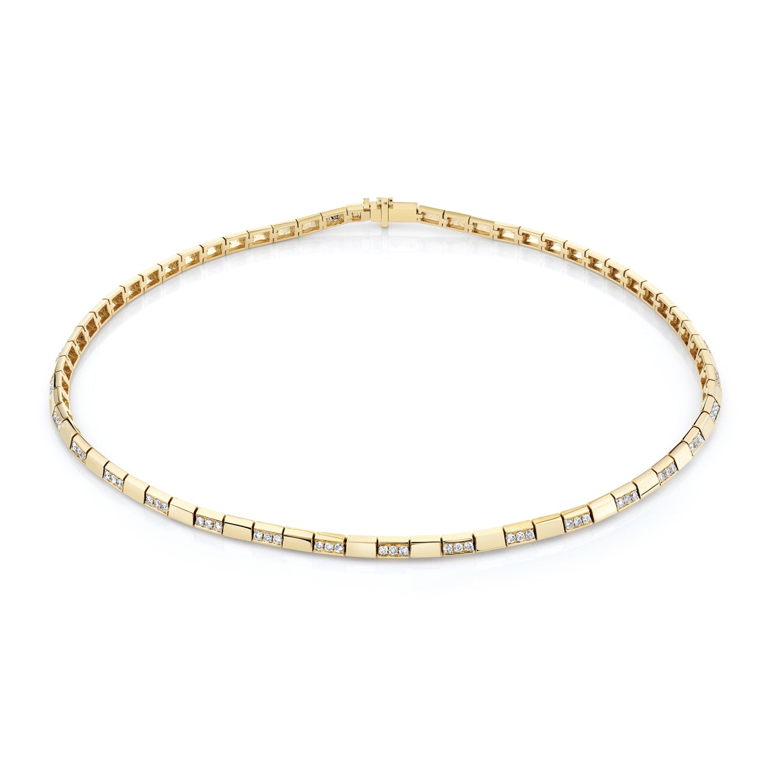 Snake Link Necklace with Alternating Pave White Diamond
