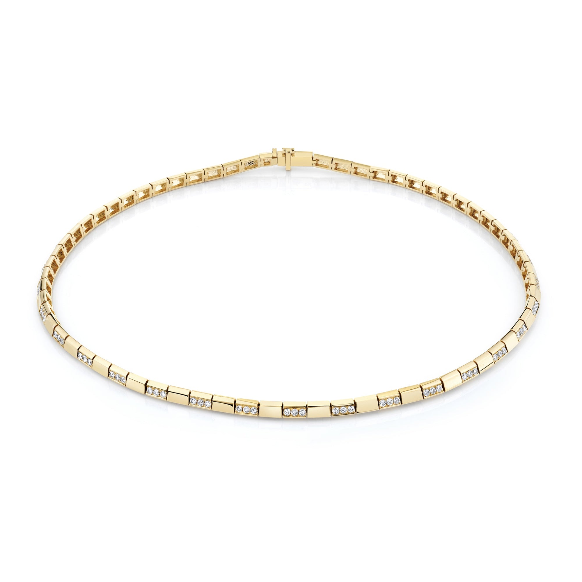 Snake Link Necklace with Alternating Pave White Diamond