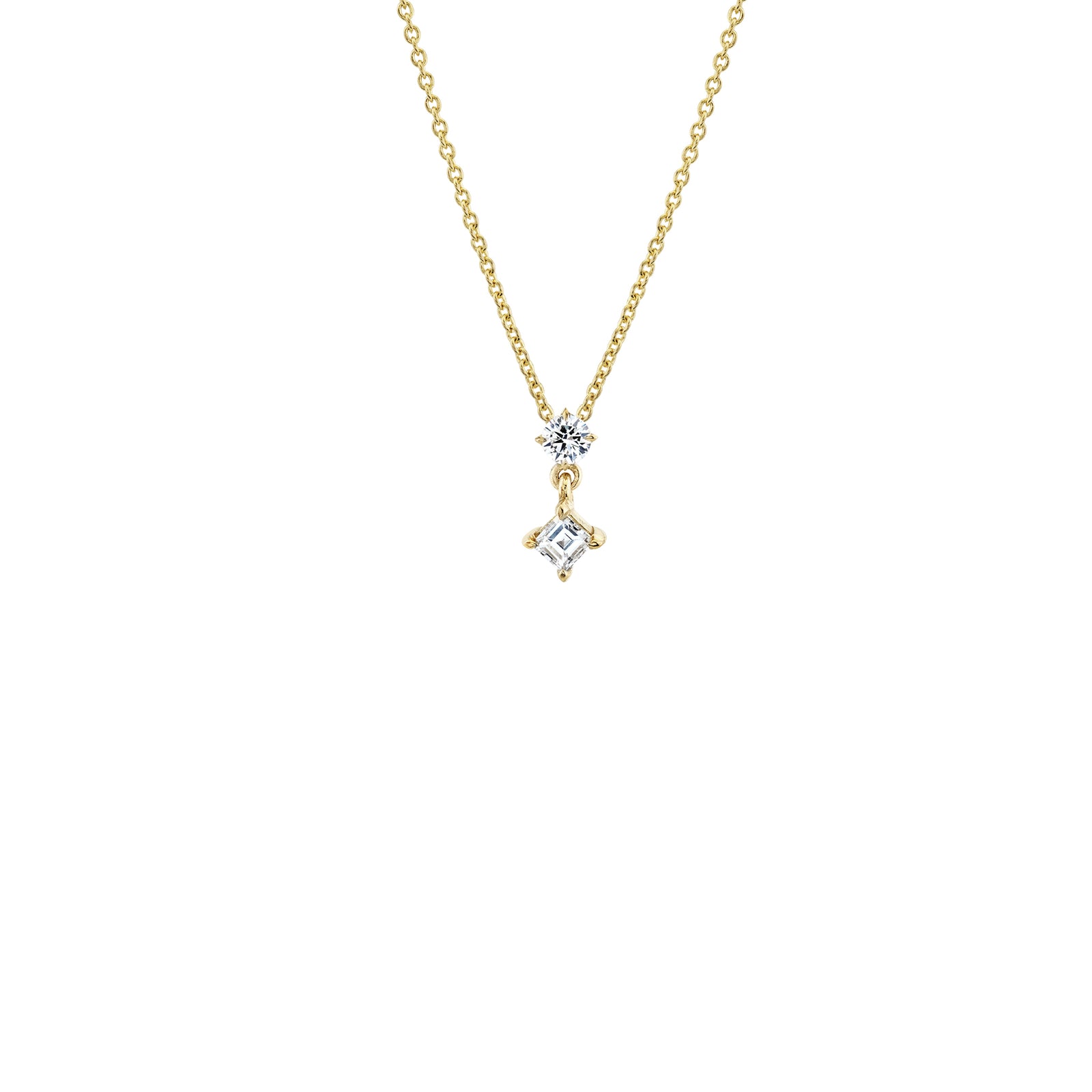 Mix Matched Round and Carre Shape Diamond Drop Necklace