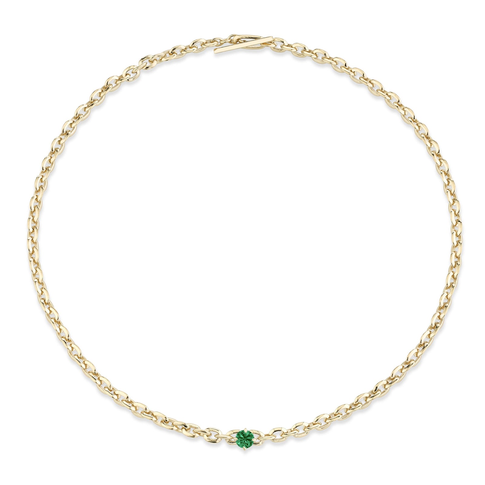 XS Knife Edge Oval Link Necklace with Emerald Center