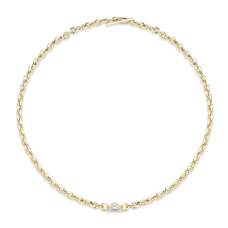 XS Knife Edge Oval Link Necklace With Fancy Diamond Center