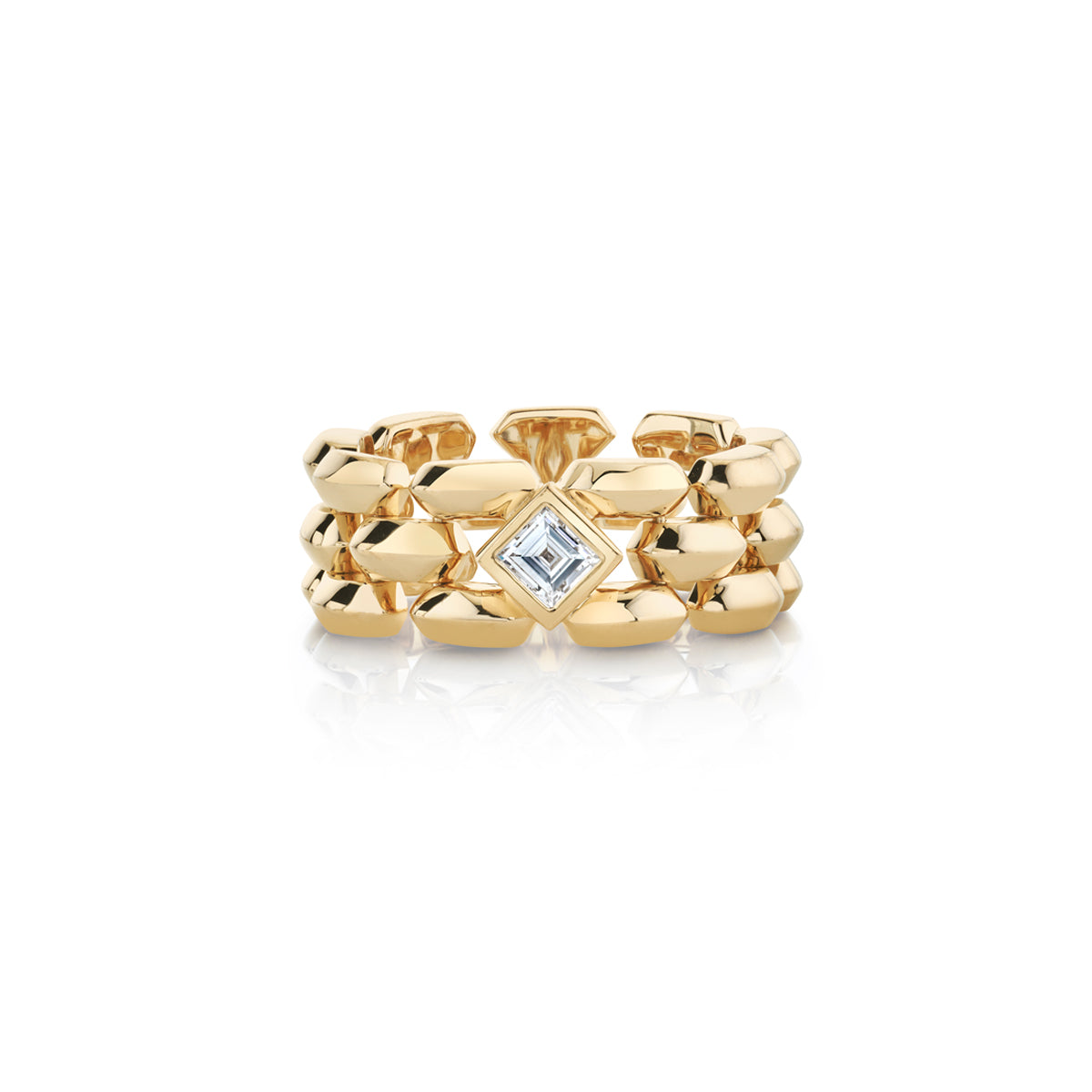 Three Row Cleo Ring with Carre Diamond