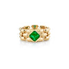 Three Row Cleo Ring with Asscher Cut Emerald Center