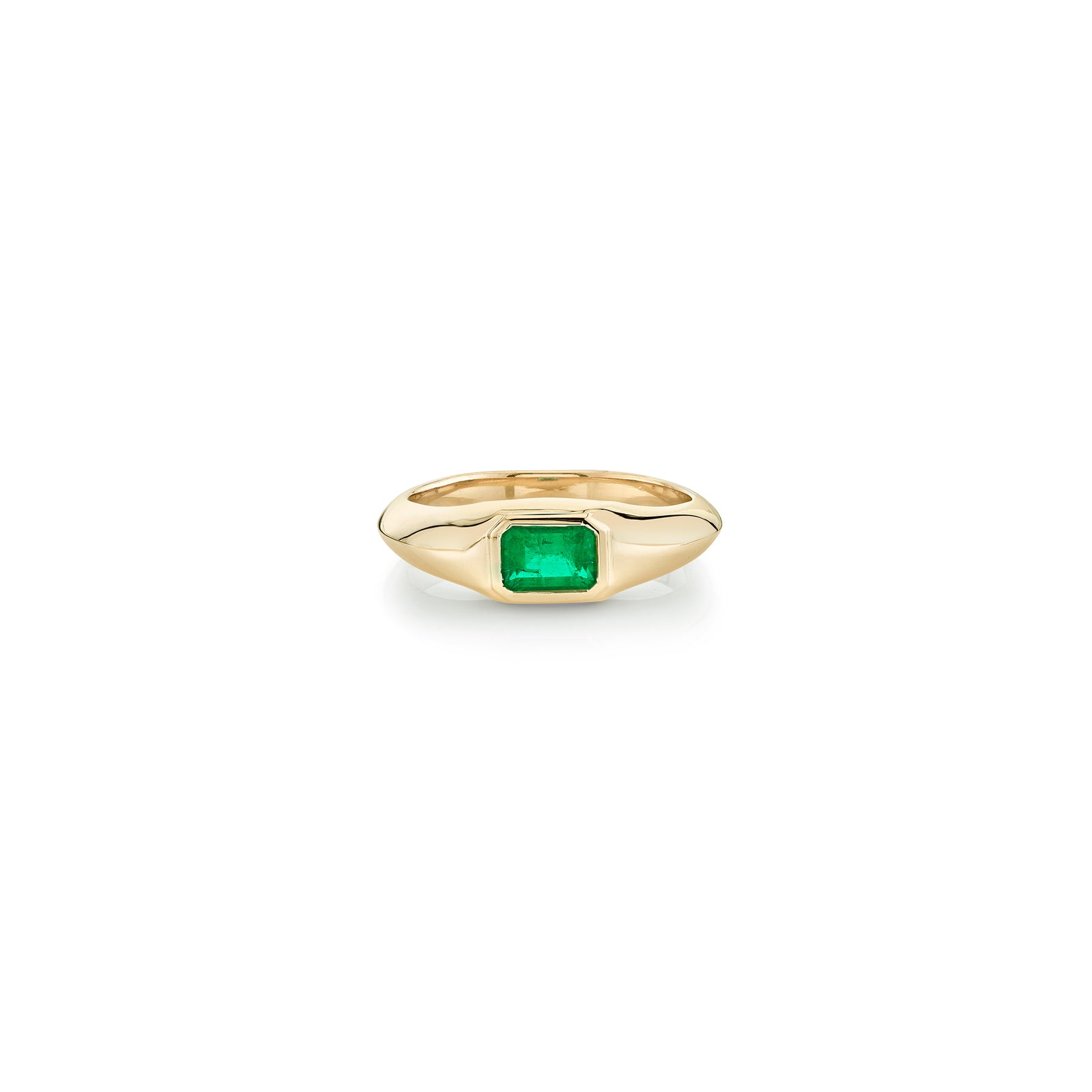 Large Emerald Signet Knife Edge Pinky Ring