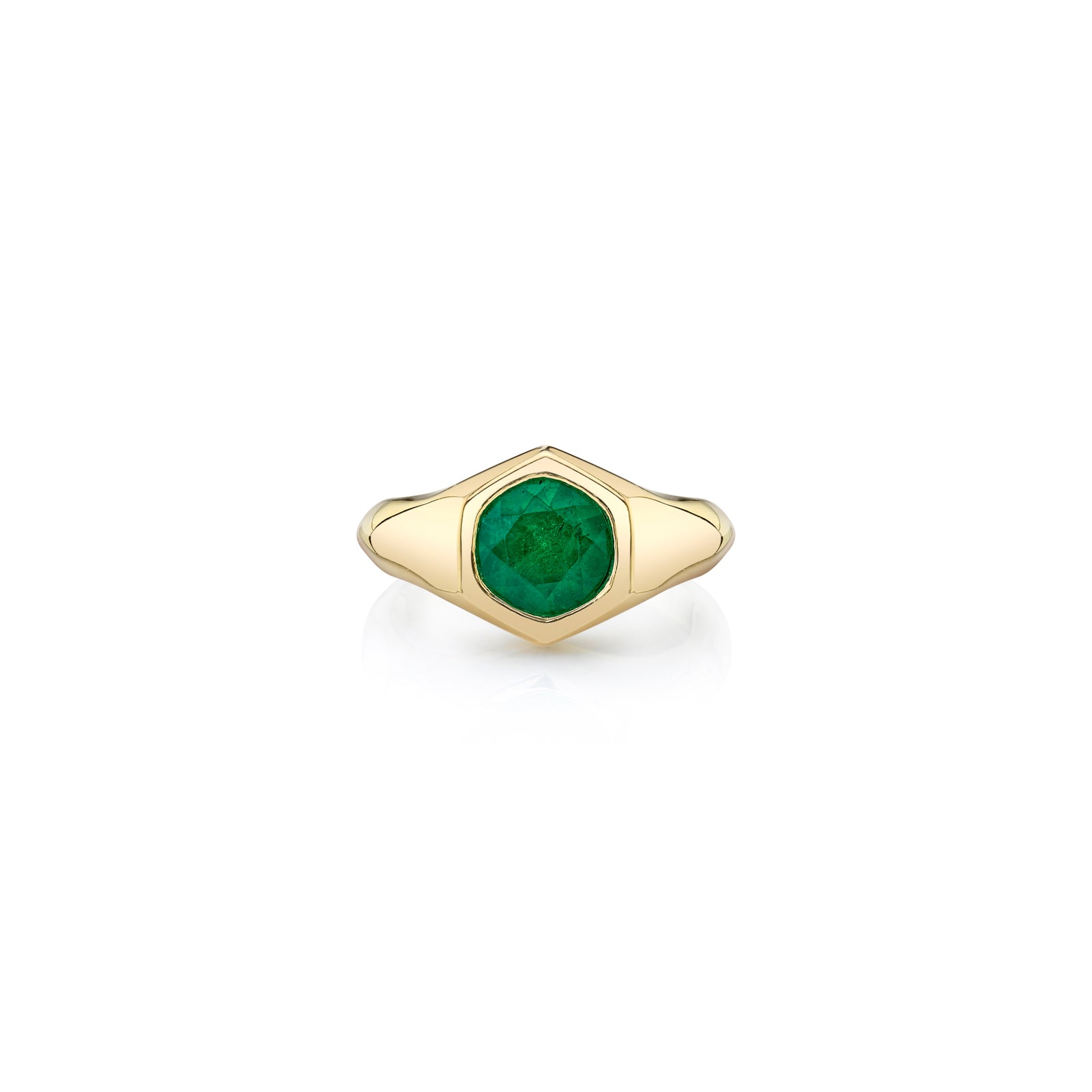 Large Round Emerald Knife Edge Signet Ring