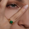 Large Round Emerald Knife Edge Signet Ring