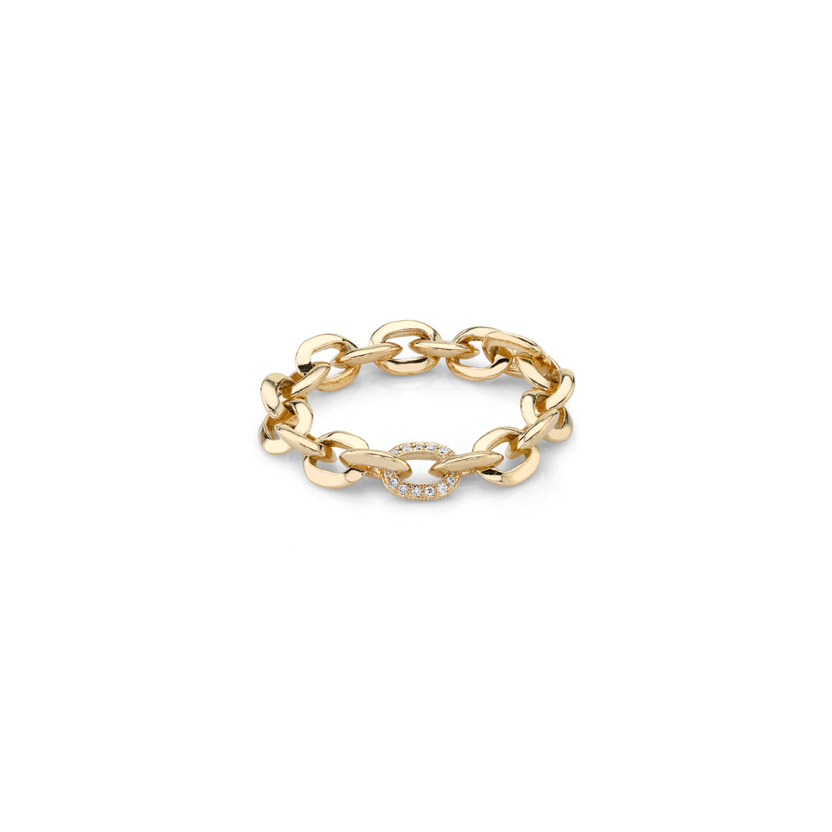 XS Knife Edge Oval Link Ring with Pavé center