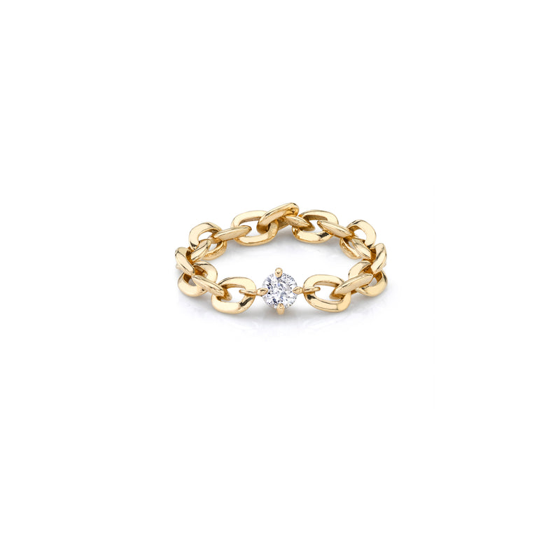 XS Knife Edge Oval Link Ring with Petite Diamond Center
