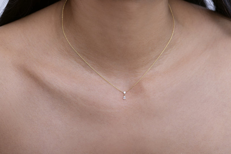 Mix Matched Round and Pear Shape Diamond Drop Necklace