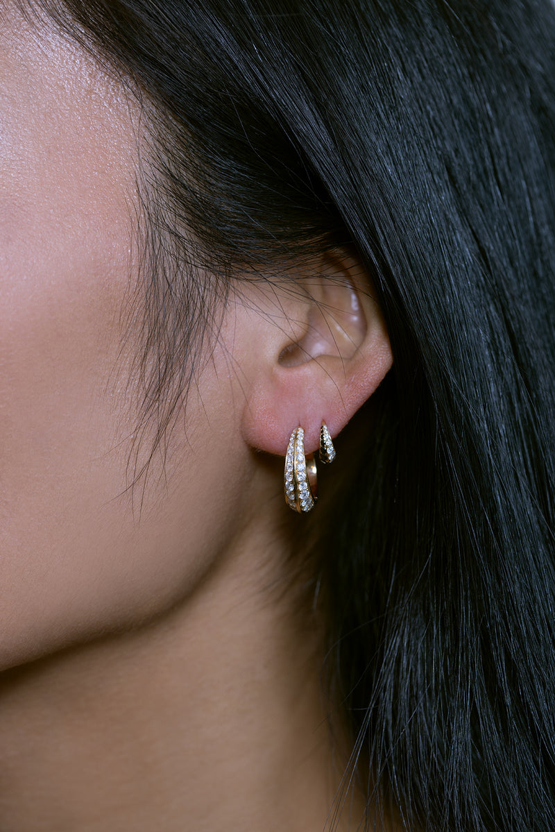 Large Crescent Hoops with Double Sided Pave